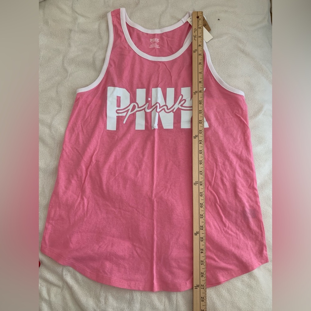 NWT Victoria’s Secret PINK Racerback Tank Top Pink Logo Cotton Blend - Picture 5 of 9